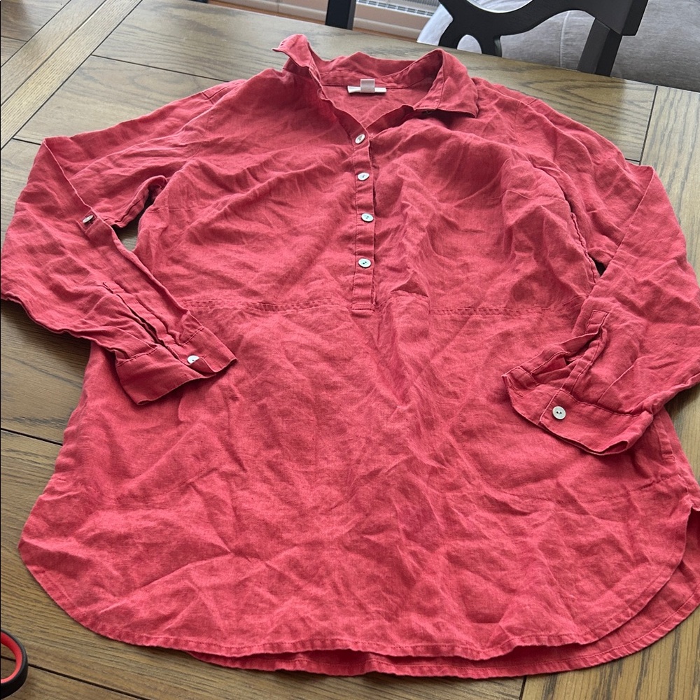 Red J.Jill Button-Up linen tunic top size Sm
